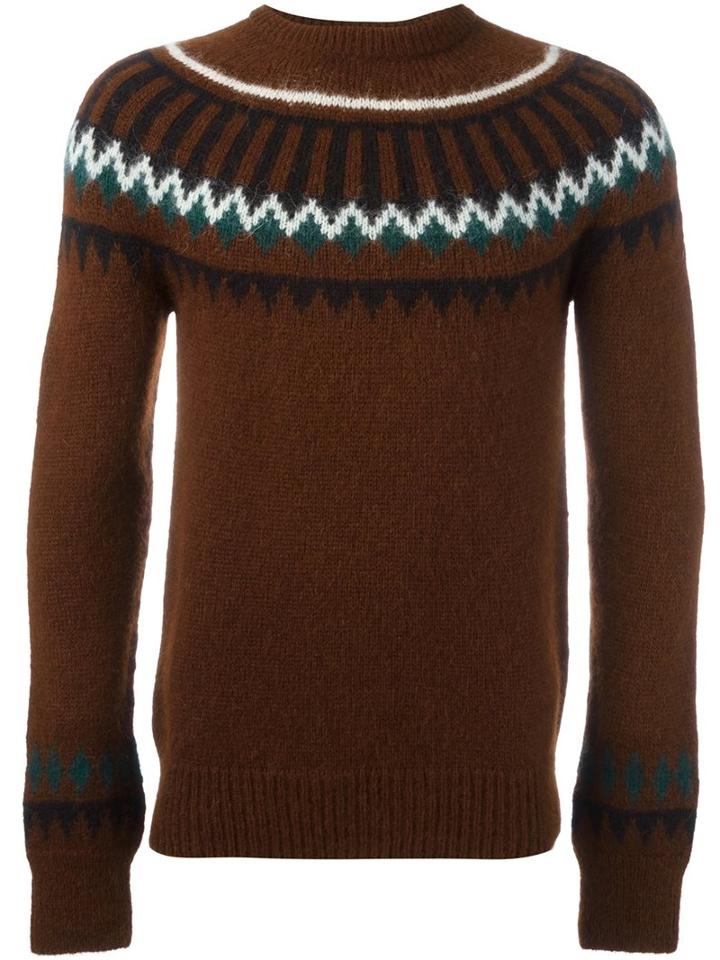 Ami Alexandre Mattiussi Neck Intarsia Jumper, Men's, Size: Xl, Brown, Polyamide/wool/alpaca
