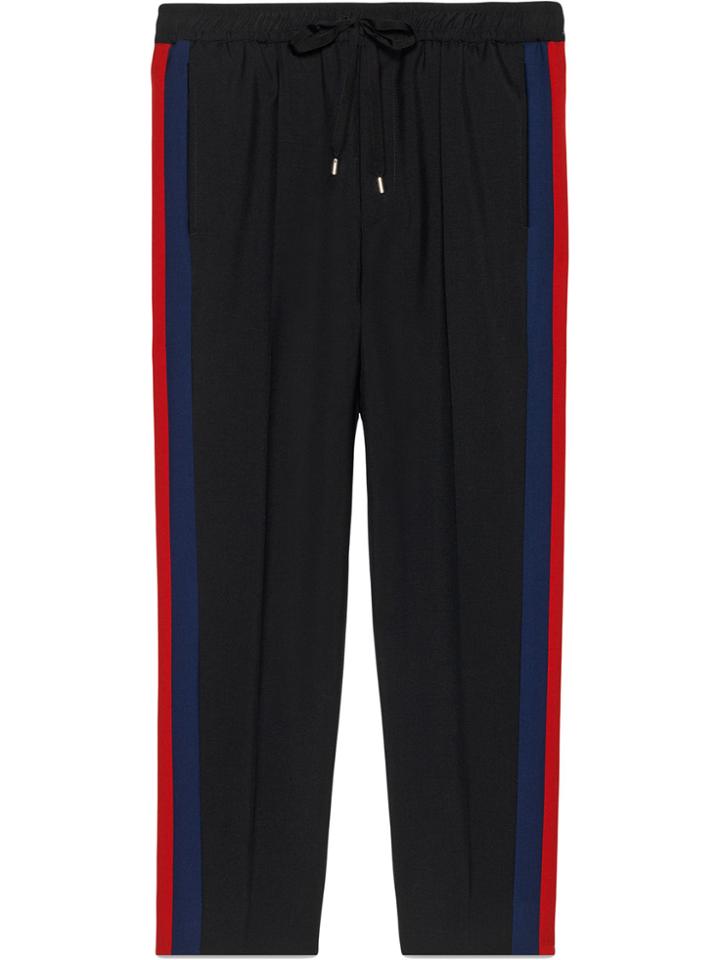 Gucci Wool Cropped Pant With Stripe - Black