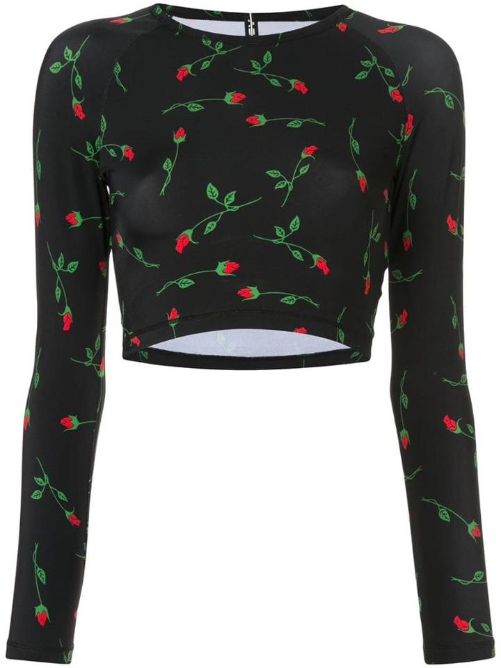 Adam Selman Sport Raglan Rose Crop Top - Black