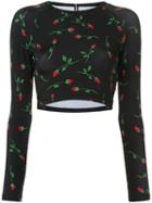 Adam Selman Sport Raglan Rose Crop Top - Black