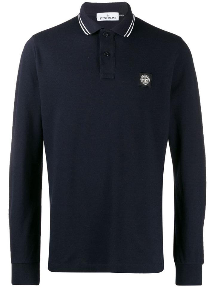 Stone Island Logo Long-sleeve Polo Shirt - Blue