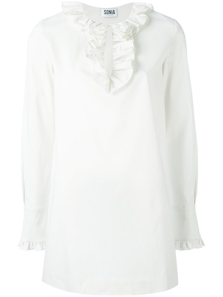 Sonia By Sonia Rykiel - Longsleeve Frill Neck Blouse - Women - Cotton/spandex/elastane/cupro - 40, White, Cotton/spandex/elastane/cupro