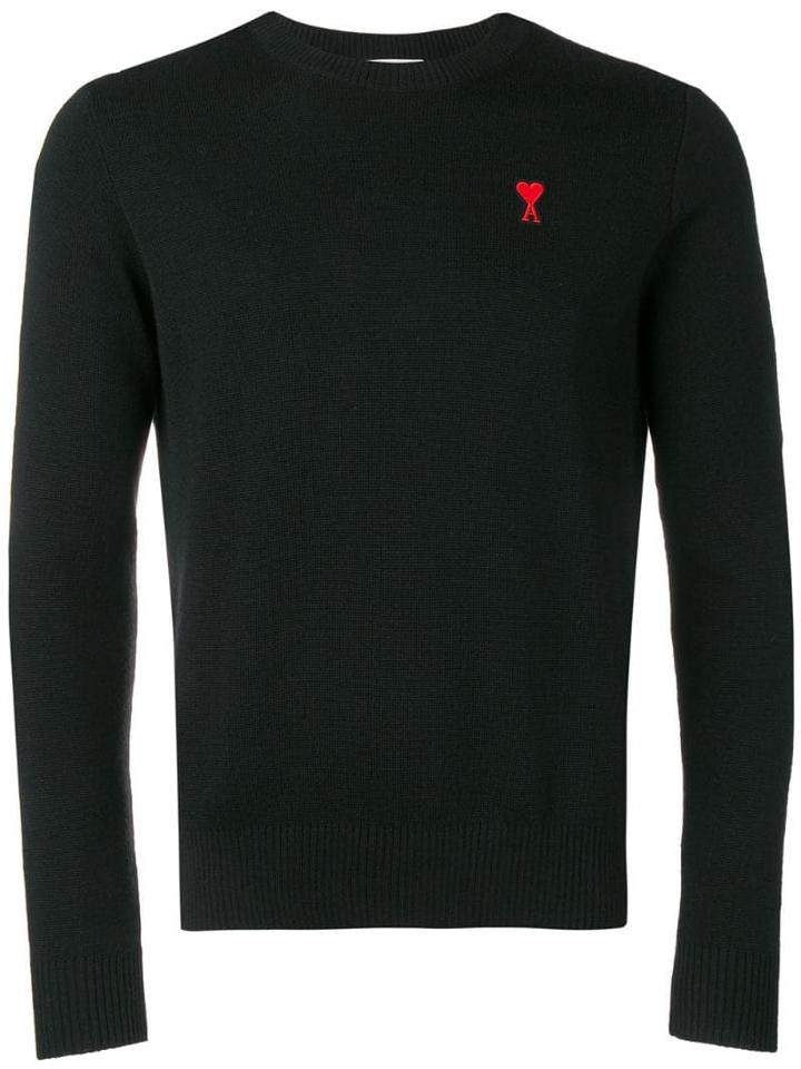 Ami Paris Crewneck Sweater Ami De Coeur Patch - Black