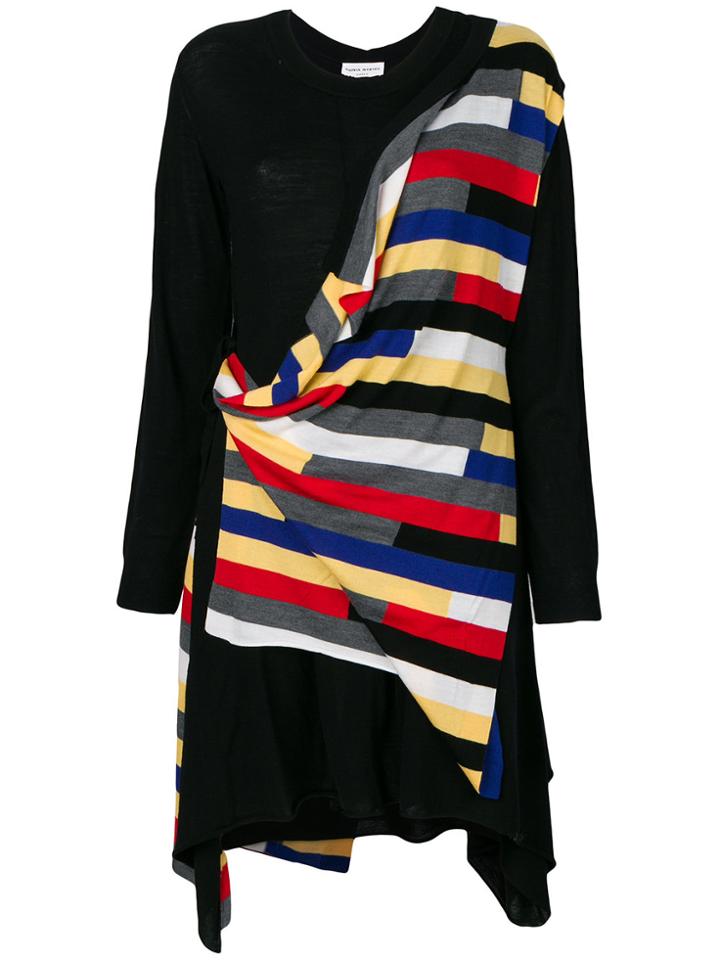 Sonia Rykiel Draped Stripe Sweater Dress - Black