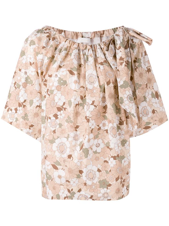 Chloé - Floral Print T-shirt - Women - Cotton - 42, Nude/neutrals, Cotton