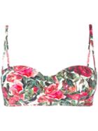 Dolce & Gabbana Rose Print Balconette Bikini Top, Women's, Size: 3, Red, Polyamide/spandex/elastane