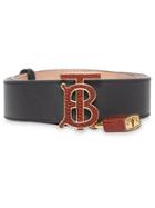 Burberry Padlock Detail Monogram Motif Leather Belt - Black