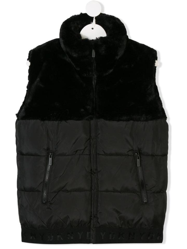 Dkny Kids Teen Faux Fur Padded Gilet - Black
