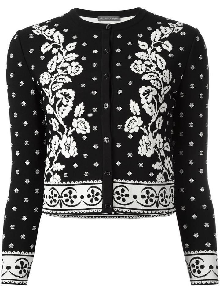 Alexander Mcqueen Floral Jacquard Cardigan, Women's, Size: Medium, Black, Polyamide/polyester/spandex/elastane/viscose