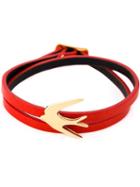 Mcq Alexander Mcqueen Swallow Double Wrap Bracelet, Women's, Red, Calf Leather