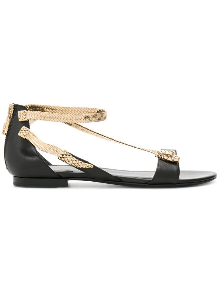 Roberto Cavalli Open Toe Embellished Sandals - Black