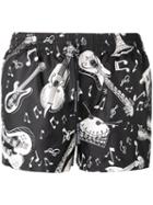 Dolce & Gabbana Musical Instrument Swimming Trunks, Men's, Size: 5, Black, Polyester