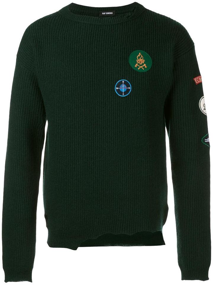 Raf Simons Logo Patch Jumper, Men's, Size: Medium, Green, Virgin Wool