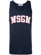 Msgm Logo Print Tank Top, Men's, Size: Small, Blue, Cotton