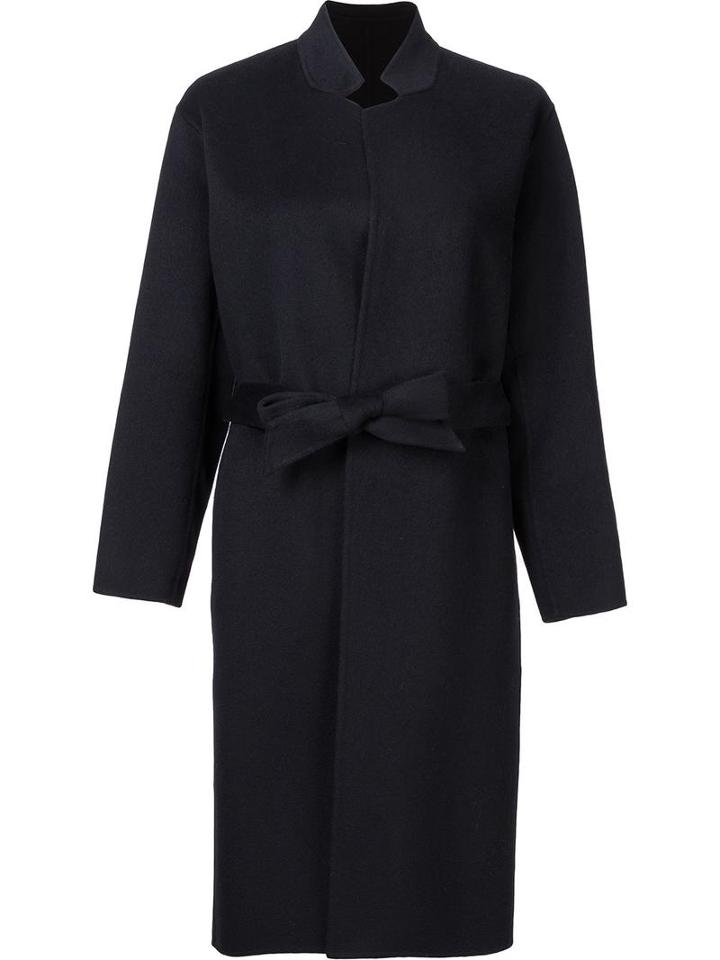 H Beauty & Youth. High Neck Belted Coat, Women's, Size: Medium, Black, Cashmere/wool