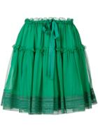 Alberta Ferretti Tiered Lace Trim Mini Skirt - Green