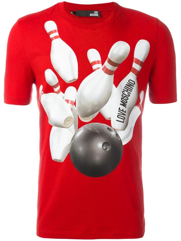 Love Moschino 'bowling' Print T-shirt, Men's, Size: Medium, Red, Cotton/spandex/elastane
