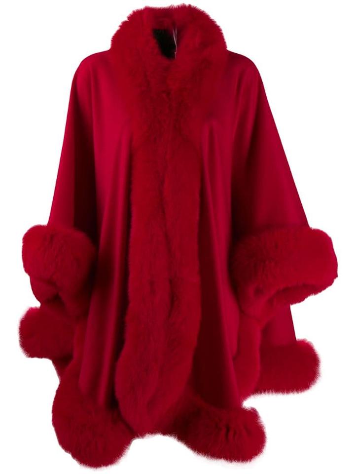 Liska Fox Fur Trim Cape - Red