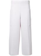 Msgm Wide Leg Cropped Trousers, Women's, Size: 42, Grey, Wool