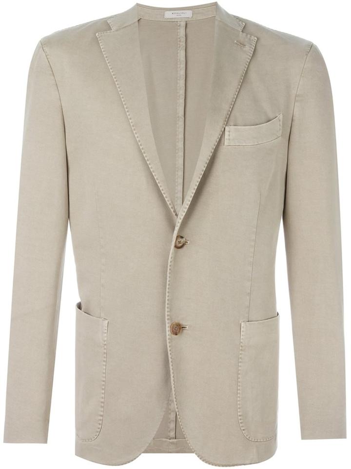Boglioli Notched Lapel Blazer, Men's, Size: 50, Nude/neutrals, Cotton/spandex/elastane/cupro