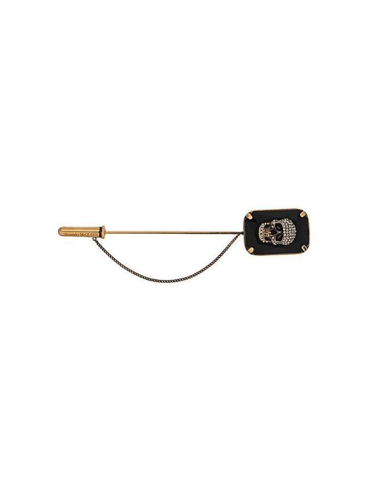 Alexander Mcqueen Embellished Skull Brooch - Gold