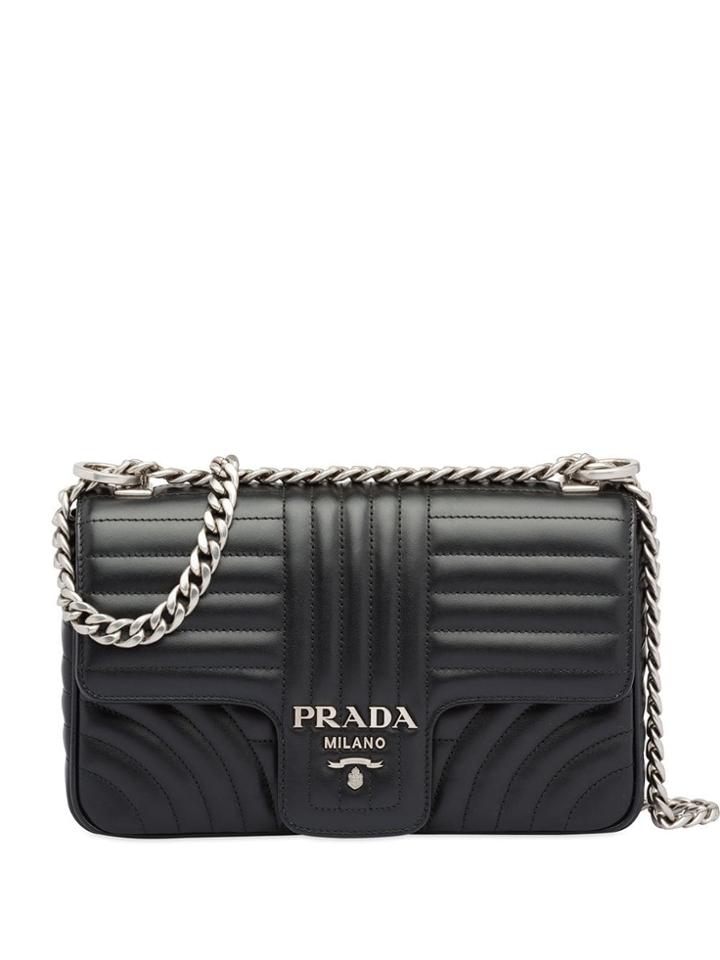 Prada Diagramme Medium Leather Bag - Black