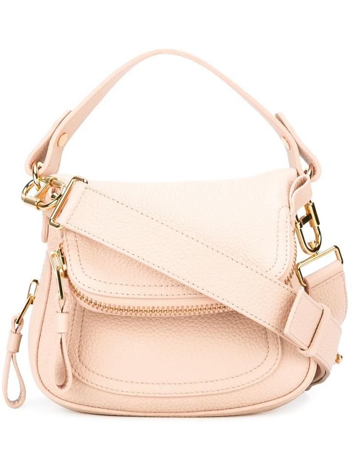 Tom Ford Zipped Fold-over Tote, Women's, Pink/purple, Calf Leather/brass/cotton/polyester