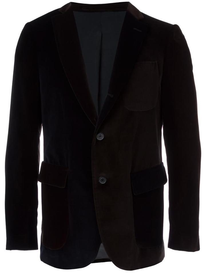 Wooster + Lardini Velvet Colour Block Blazer, Men's, Size: 52, Blue, Cotton/viscose