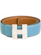 Reversible H Buckle Belt, Women's, Size: 75, Blue, Hermès Vintage