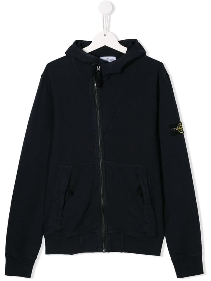 Stone Island Junior Zip Front Hoodie - Blue