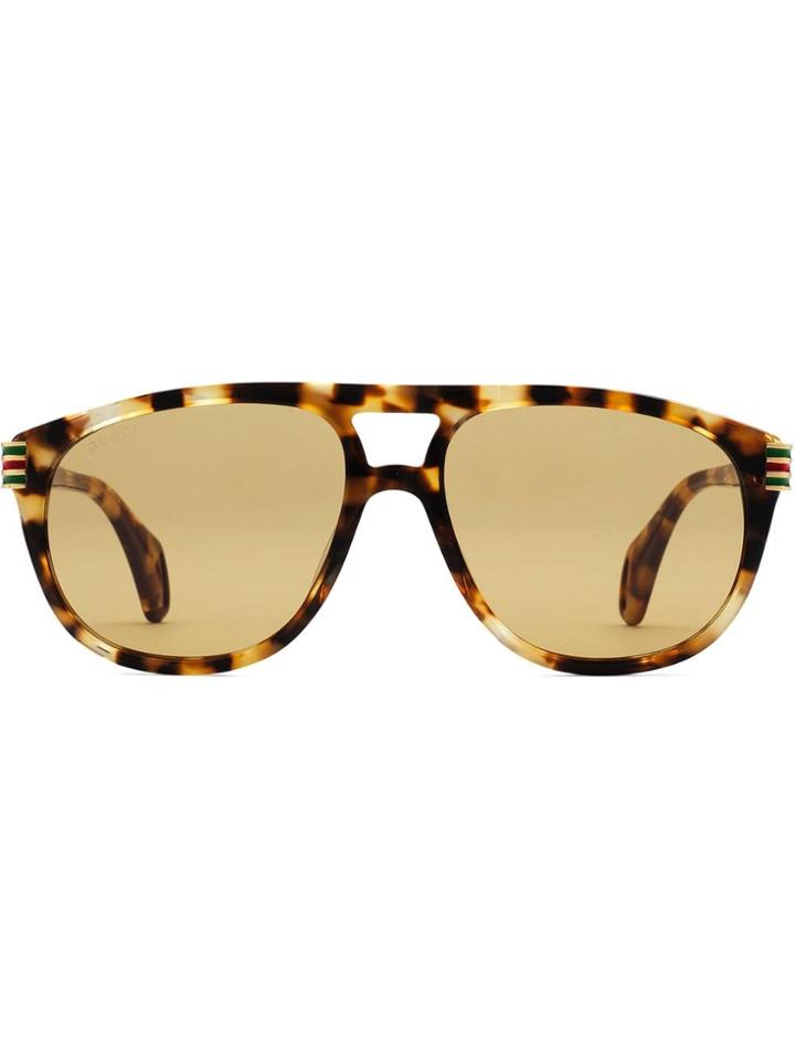 Gucci Eyewear Aviator Sunglasses With Enamel Web - Brown