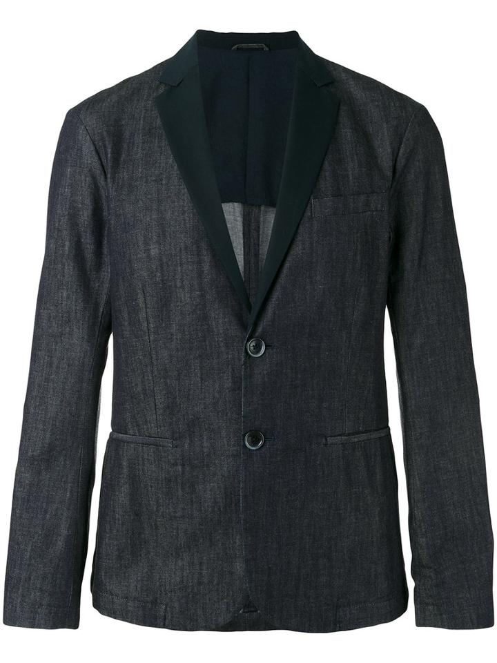 Emporio Armani Faille-trimmed Denim Blazer, Men's, Size: Xl, Blue, Cotton/polyester