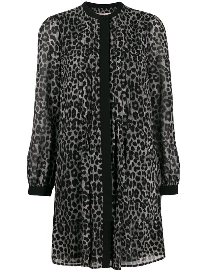 Michael Michael Kors Leopard Print Pleated Dress - Black