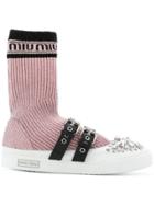 Miu Miu Crystal-embellished Sock Sneakers - Pink & Purple