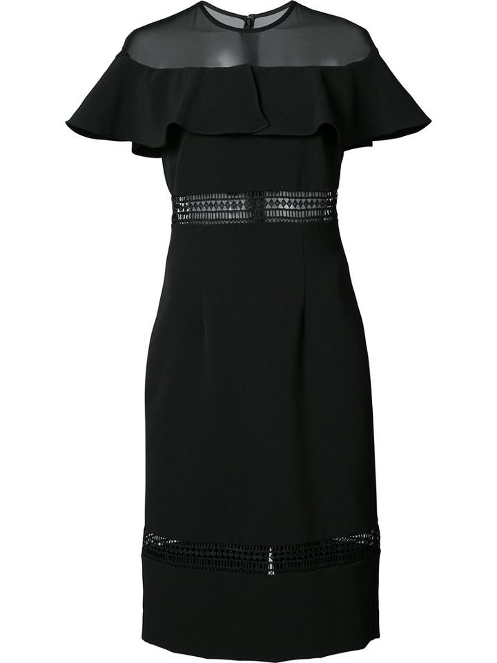 Nicole Miller Sheer Panel Ruffled Dress, Women's, Size: 4, Black, Polyester/nylon/spandex/elastane/silicone