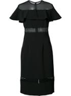 Nicole Miller Sheer Panel Ruffled Dress, Women's, Size: 4, Black, Polyester/nylon/spandex/elastane/silicone