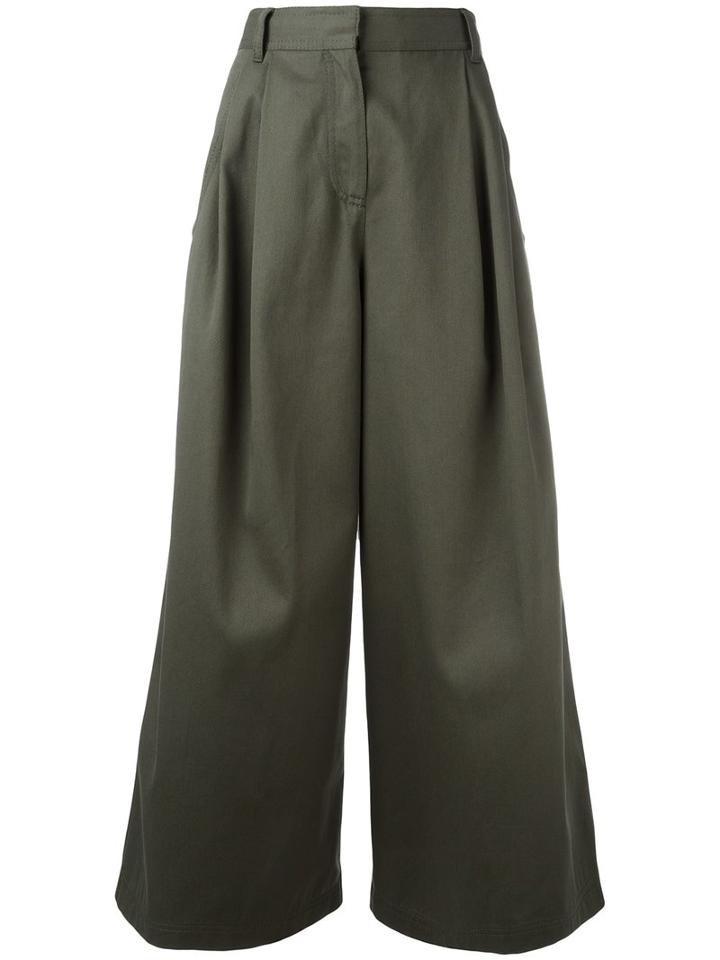 Valentino High-waisted Palazzo Pants, Women's, Size: 44, Green, Cotton