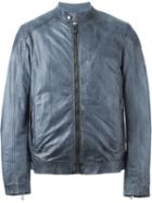 Belstaff Band Collar Zipped Jacket, Men's, Size: 52, Blue, Calf Leather/cotton/viscose