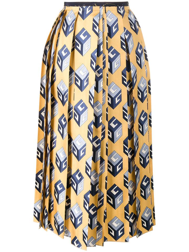 Gucci - Cube Print Skirt - Women - Silk/cotton/viscose - 44, Yellow/orange, Silk/cotton/viscose