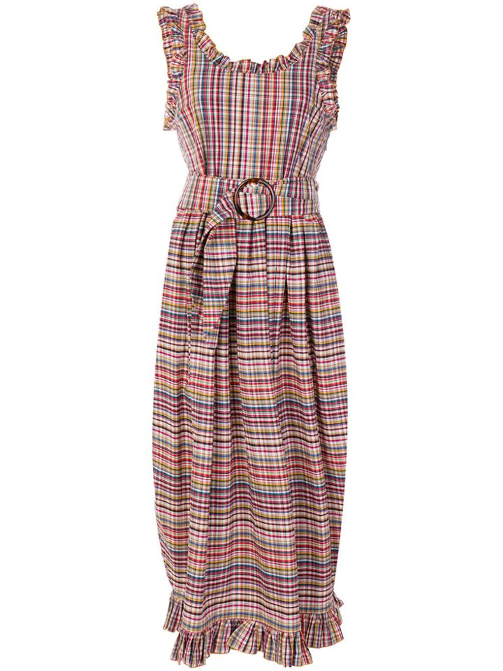 Isa Arfen Ruffle Trim Checked Dress - Multicolour