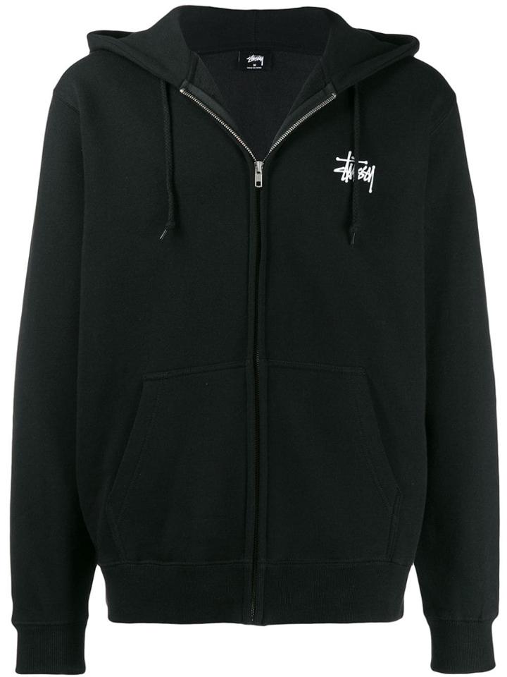 Stussy Logo Zipped Hoodie - Black