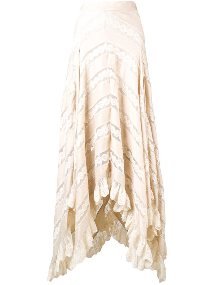 Zimmermann Asymmetric Lace Stripe Skirt - Nude & Neutrals
