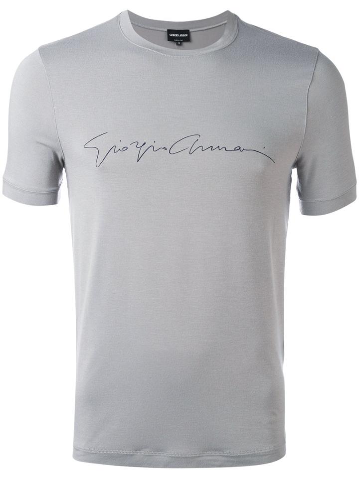 Giorgio Armani - Signature Print T-shirt - Men - Spandex/elastane/viscose - 46, Grey, Spandex/elastane/viscose