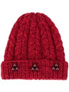 0711 Crystal Bead Knit Beanie - Red