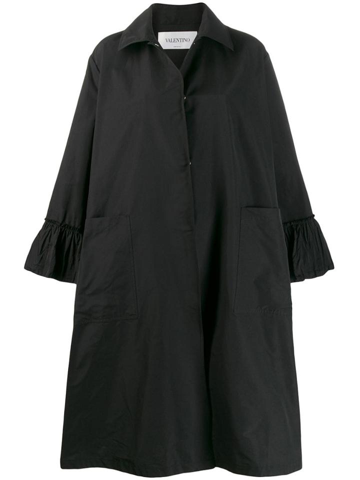 Valentino Ruffle Detail Oversized Coat - Black