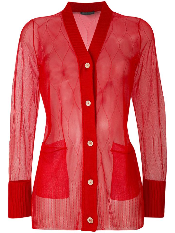 Alexander Mcqueen Sheer Cable Knit Cardigan - Red