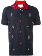 Gucci - Kingsnake Floral Embroidered Polo Shirt - Men - Cotton/spandex/elastane - M, Blue, Cotton/spandex/elastane