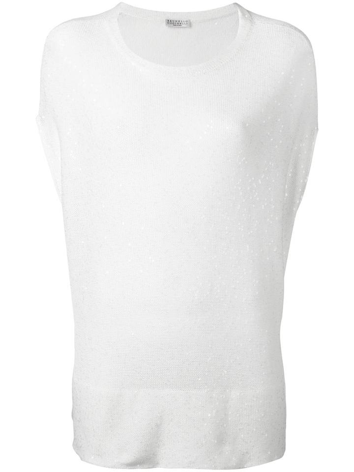 Sequin-embellished Knitted Top - Women - Silk/linen/flax/polyamide - M, White, Silk/linen/flax/polyamide, Brunello Cucinelli