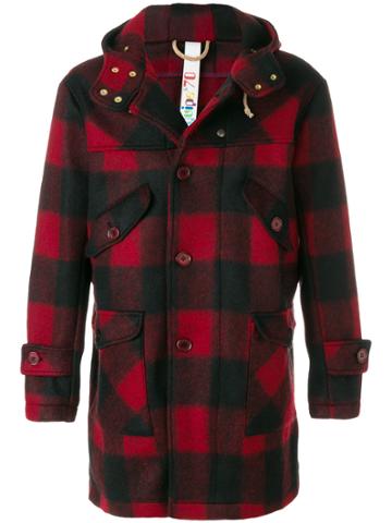 Equipe '70 Hooded Plaid Coat - Red