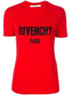 Givenchy - Distressed Logo Print T-shirt - Women - Cotton - 38, Red, Cotton